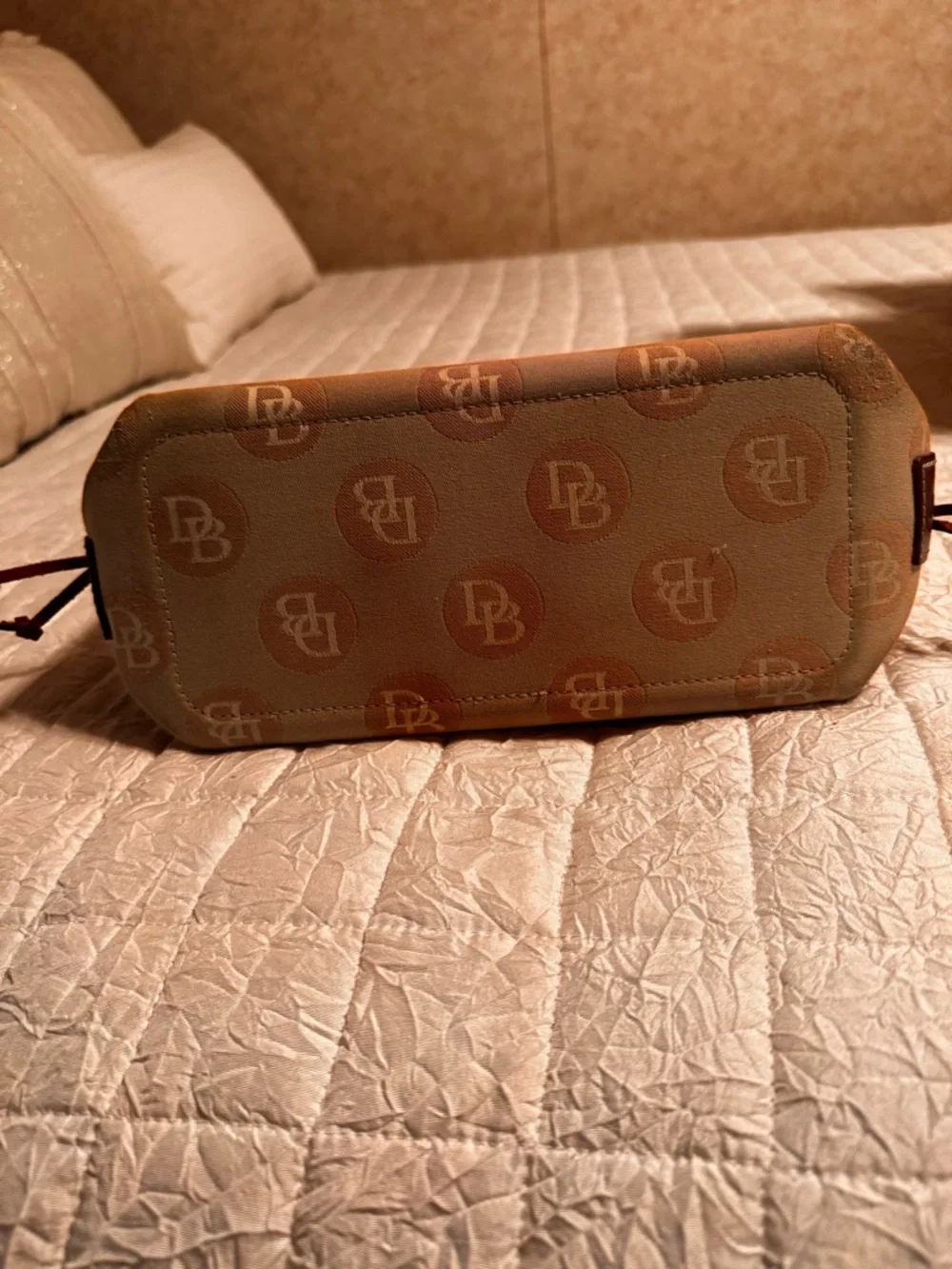 Dooney & Bourke Tan and Brown Logo Drawstring Tote with Removable Strap - Picture 5 of 11